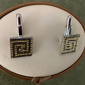 Vintage SL Designs Cufflinks NOS Boxed – Black & Topaz Geometric Rhinestone